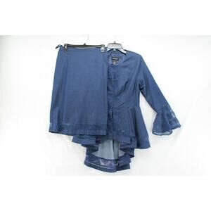 Ashro Skirt Suit Women's sz 6 Blue Peplum Jacket Flared Sleeves Church Steampunk